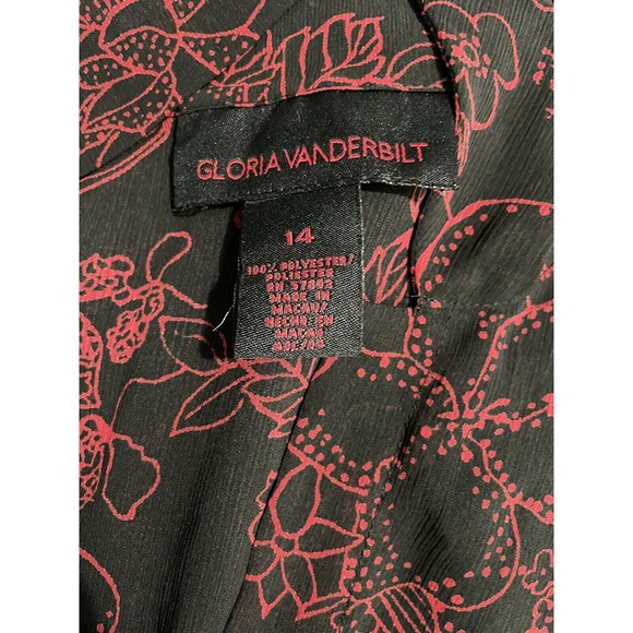 Gloria Vanderbilt button-up Shirt Women's Sz 14 black with red floral design - Picture 4 of 4